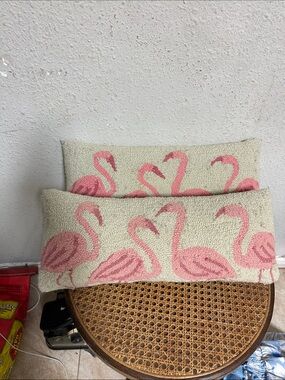 Pink Flamingo Hooked Lumbar Pillow Set